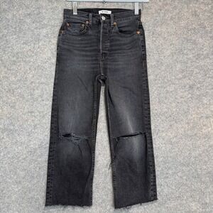 Levi's Re/Done Stove‎ Pipe Jeans Womens 25 Cropped High Rise 70s Straight Frayed